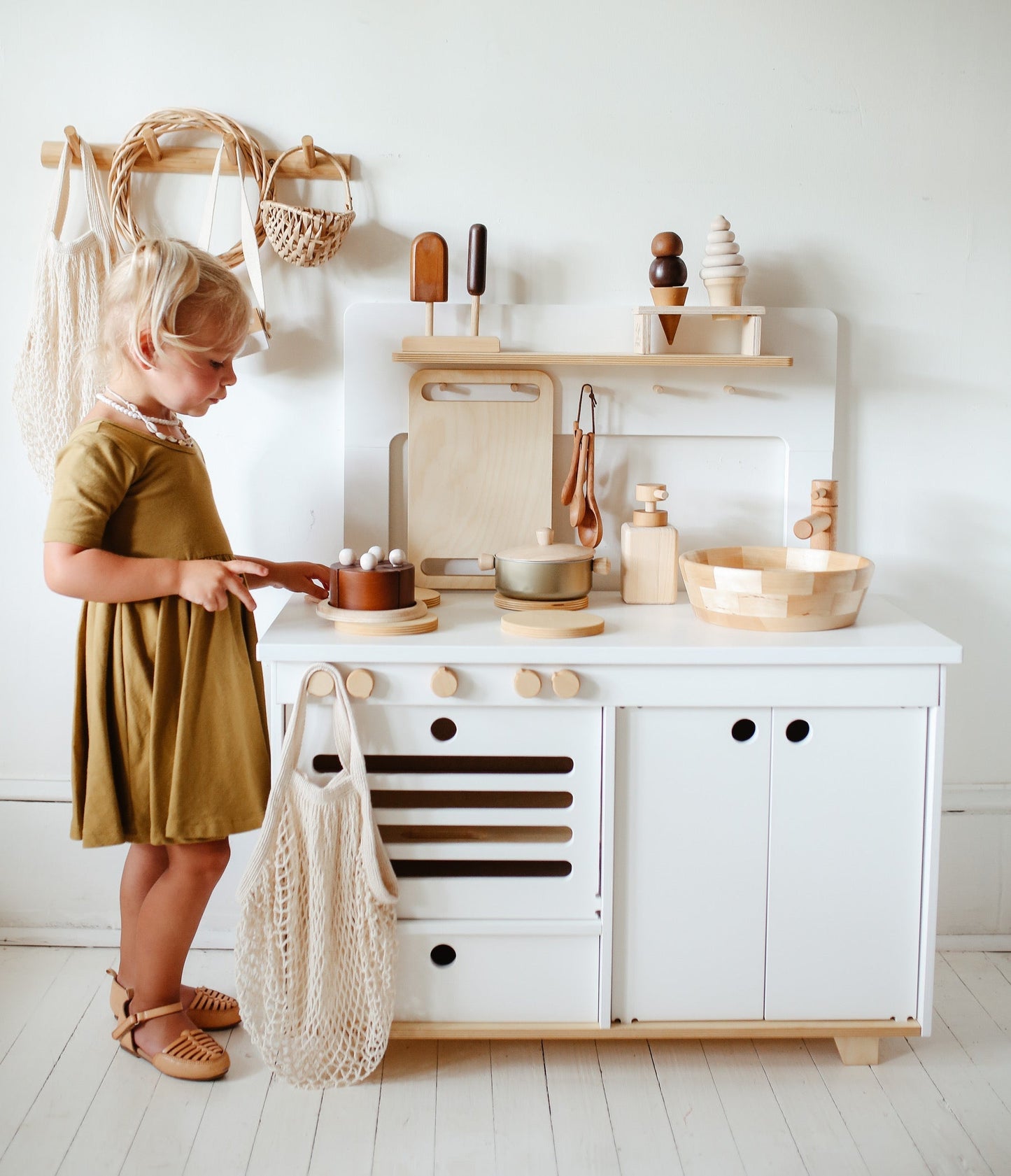 Milk Wooden Play Kitchen Kids Room Furniture Midmini 