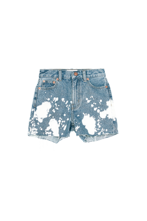 CHERRYL Bleached Blue White Spots - High Waist 5-Pocket Shorts