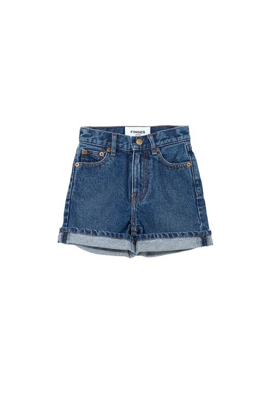 CHERRYL Medium Blue - High Waist 5-Pocket Shorts