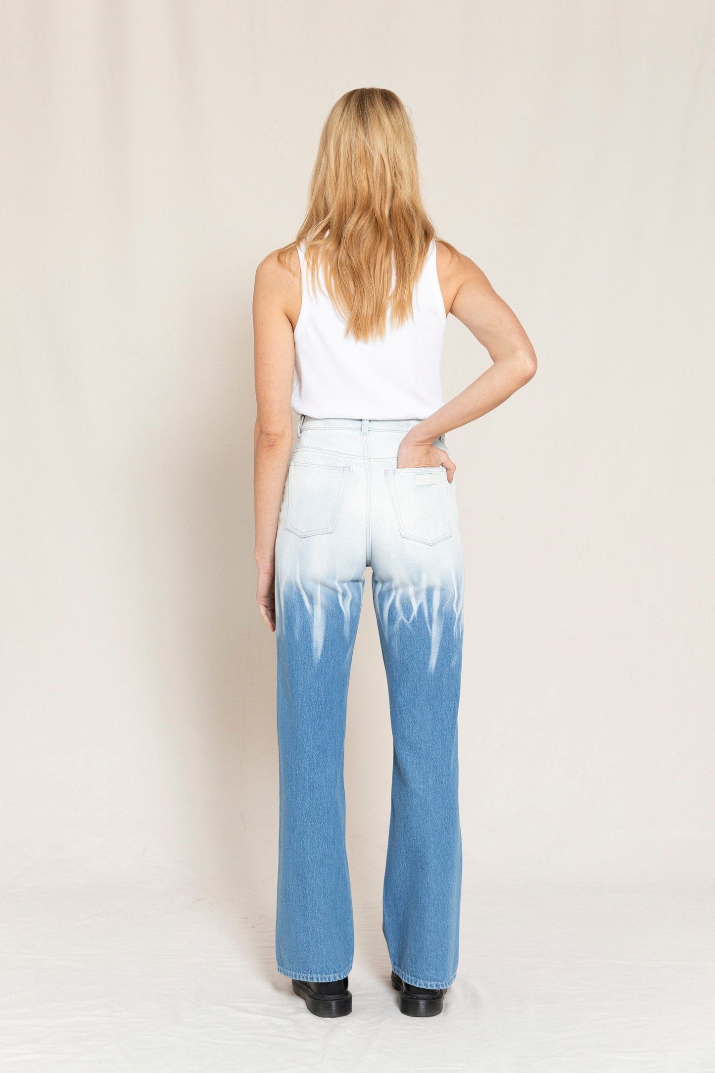 FIONA Bleached Blue Dip Dye - Flare Fit Jeans
