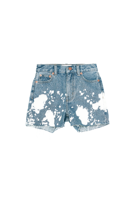 CHERRYL Bleached Blue White Spots - High Waist 5-Pocket Shorts | Women