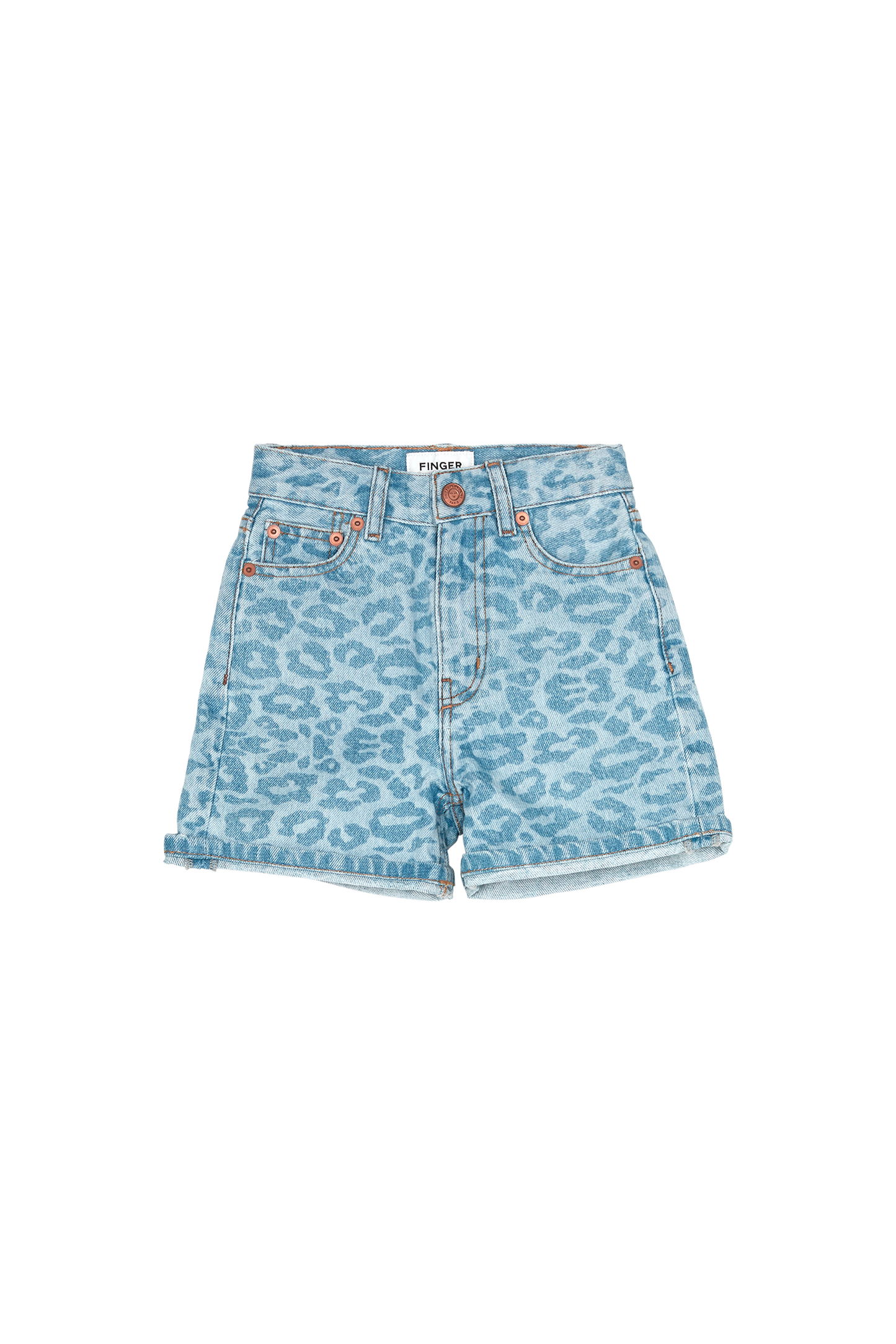 CHERRYL Light Blue Denim Leopard - High Waist 5-Pocket Shorts | Women