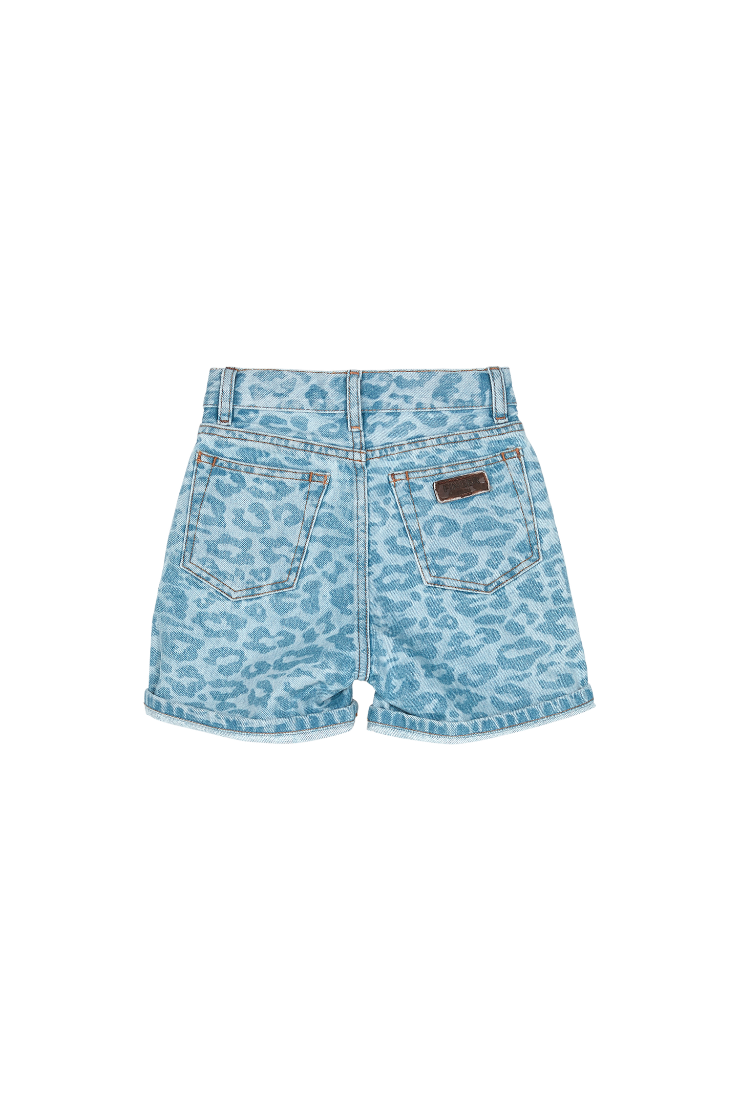 CHERRYL Light Blue Denim Leopard - High Waist 5-Pocket Shorts