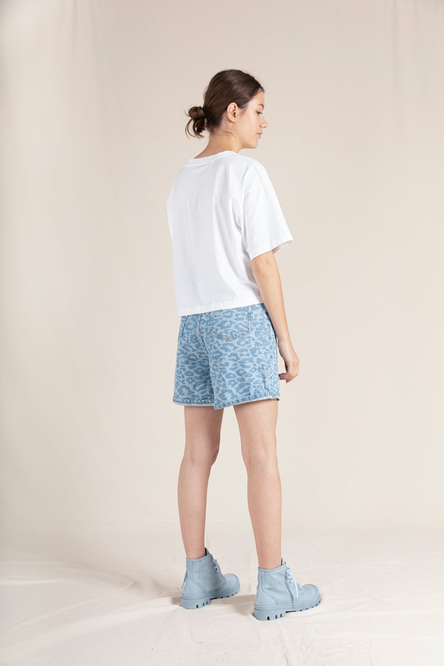 CHERRYL Light Blue Denim Leopard - High Waist 5-Pocket Shorts | Women