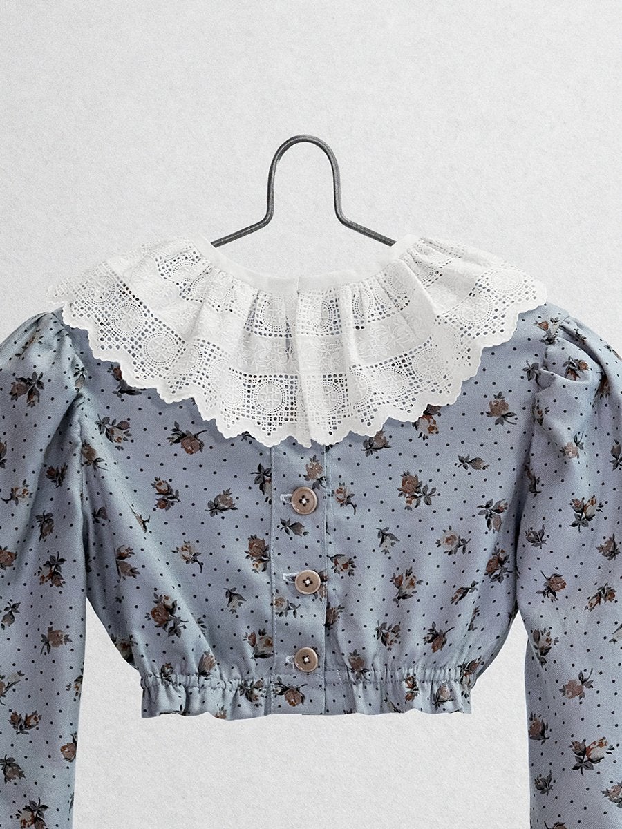 The Ginger Top - Blue Crepe Tops Five of us Lace collar 3 years 