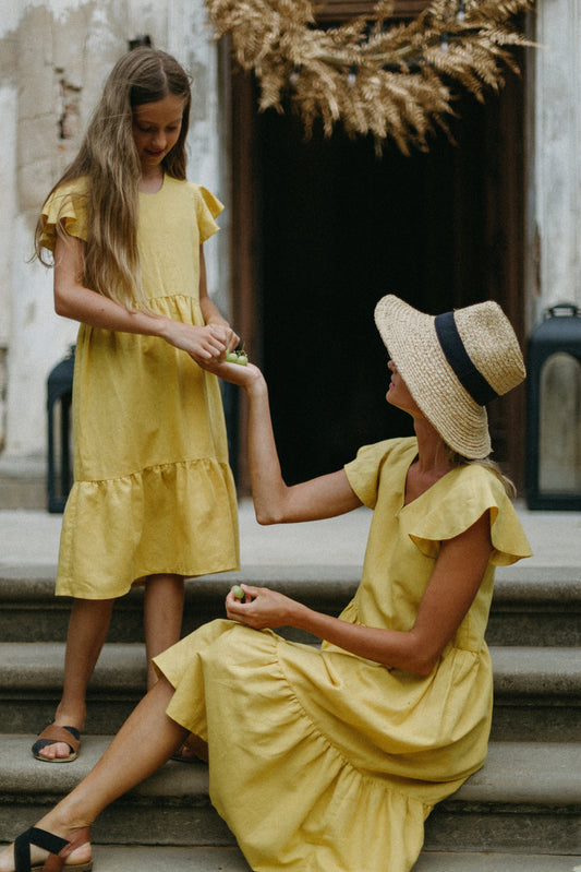 Yellow linen blend dress Dresses Tiny Bunny 