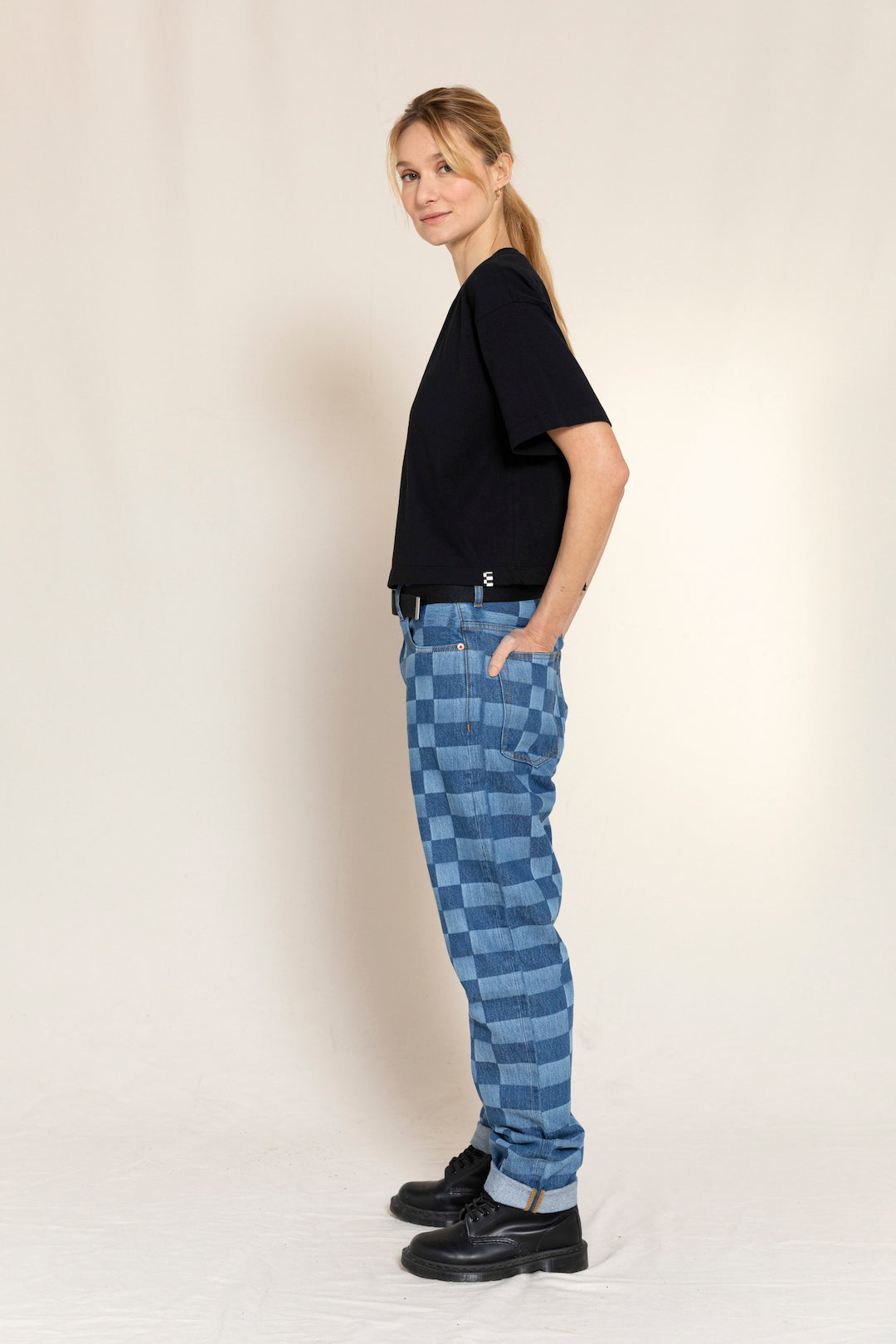 OLLIBIS Blue Denim Checkers - 5-Pocket Tapered Fit Jeans | Women