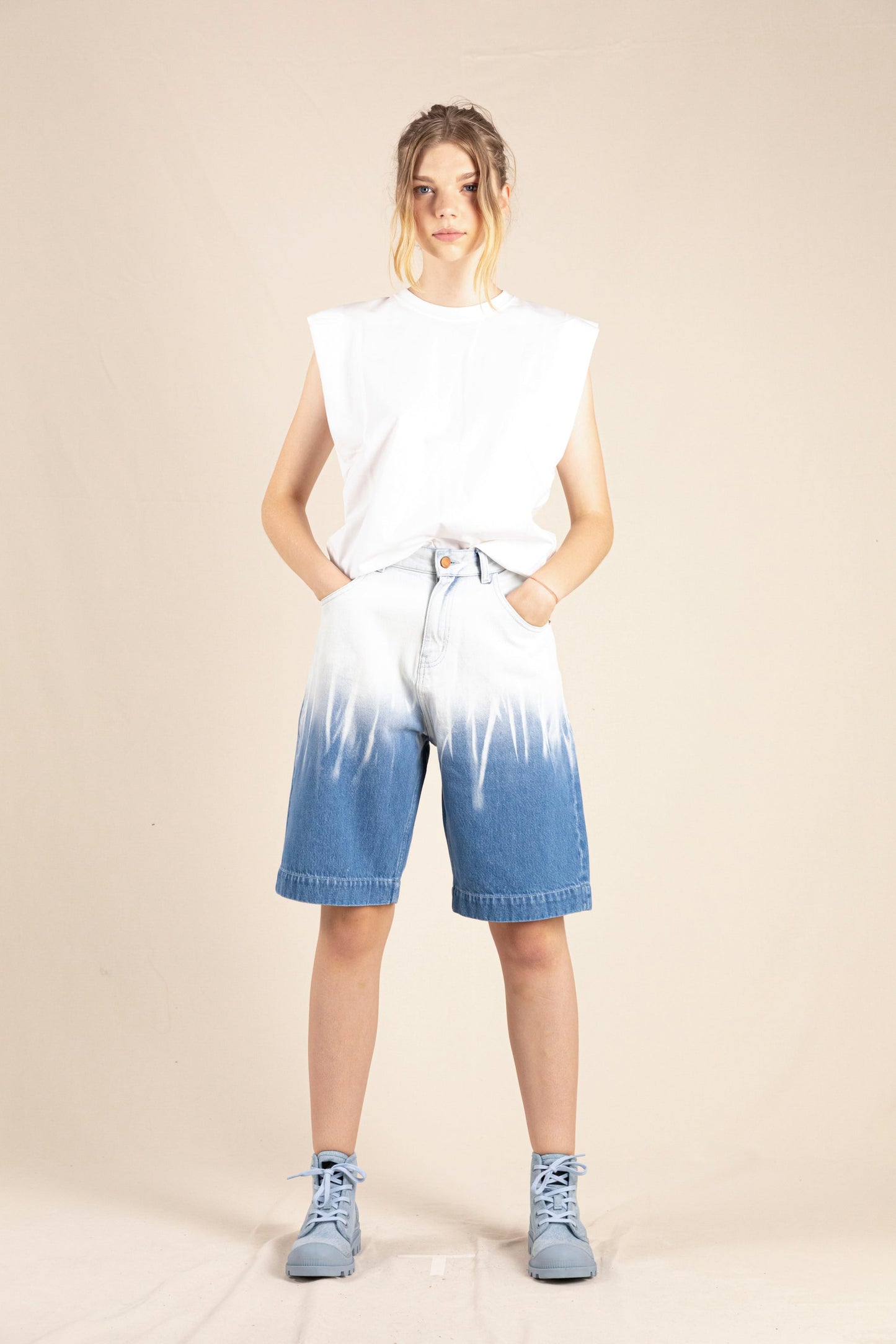 SALLY Bleached Blue Dip Dye - Large Bermuda Shorts | Women