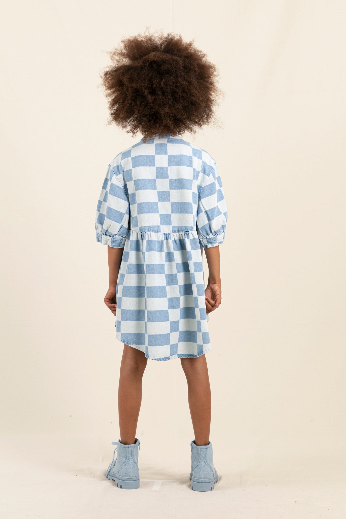 SWING Blue Denim Checkers - Short Sleeve Shirt Dress