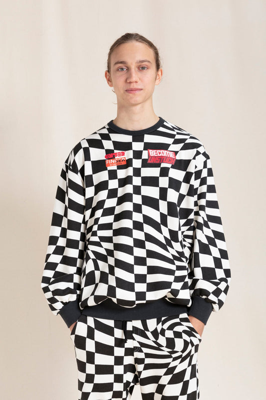 WAVE Black Twisted Checkers - Loose Sweater