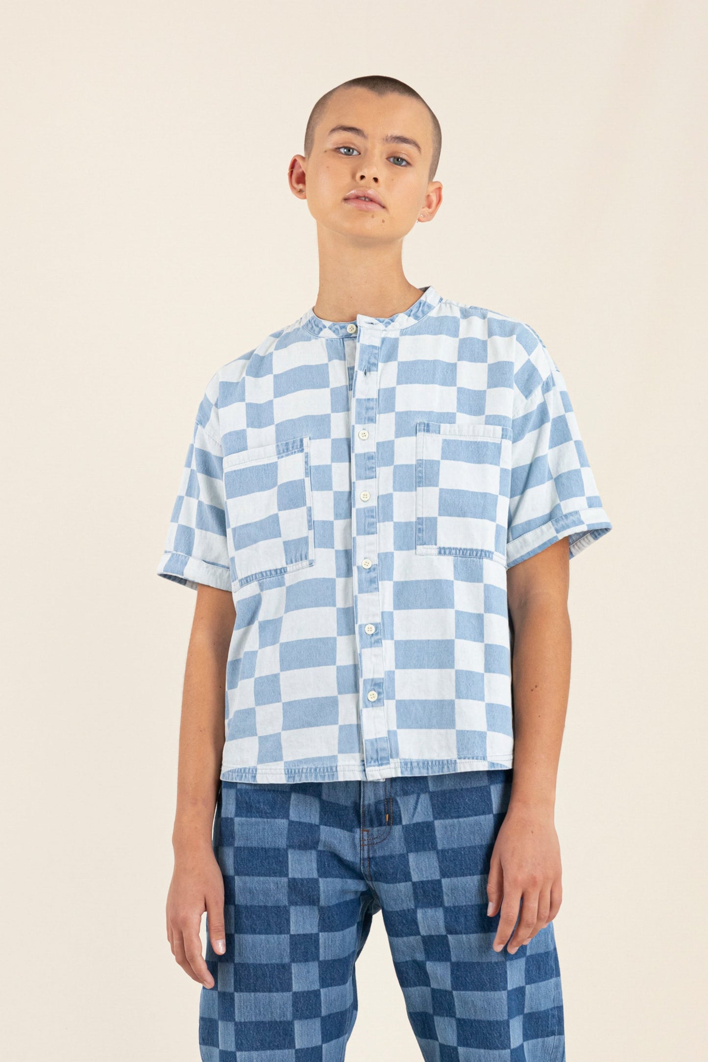 WONDER Blue Denim Checkers - Oversized Shirt | Women