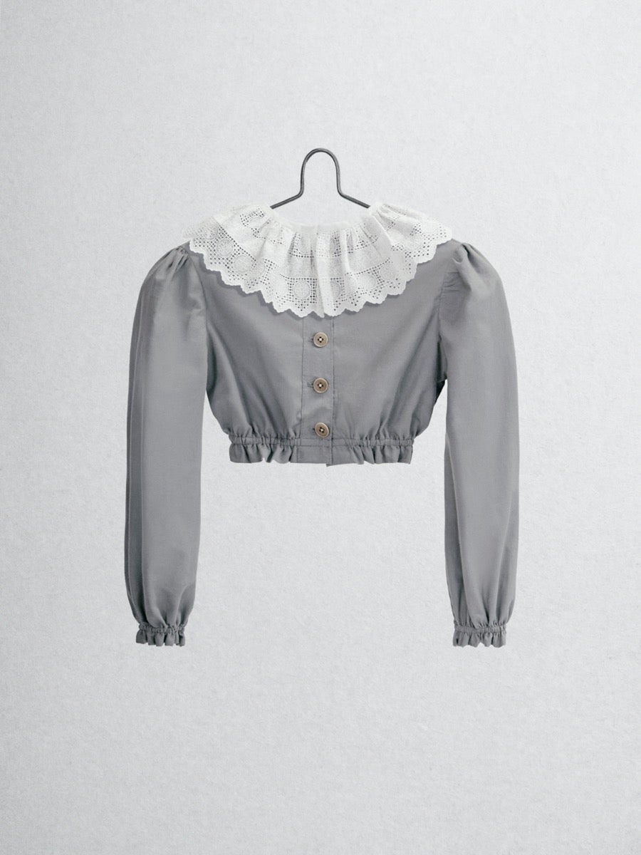 The Ginger Top - Grey poplin Tops Five of us Lace collar 3 years 